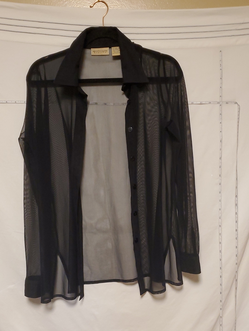 Apostrophe Stretch Sheer Black Button-Up Shirt